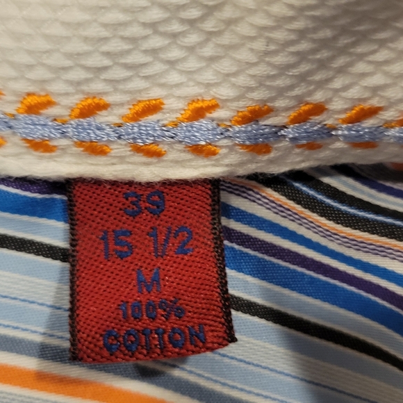 Robert Graham SZ M Multicolor Striped Button Down Shirt Embroidered Flip Cuffs - Picture 5 of 11